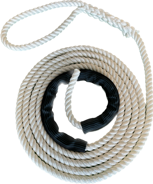 DOCK LINE - PREMIUM 3 STRAD NYLON LINE WITH 12 INCH EYE LOOP & CHAFE GUARD